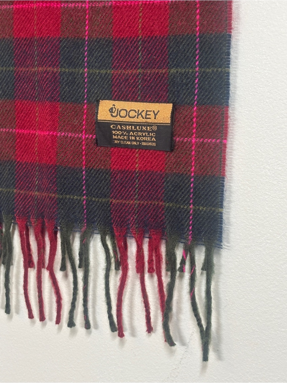 Jockey Red and Black Plaid Fringe Scarf - Picture 3 of 7